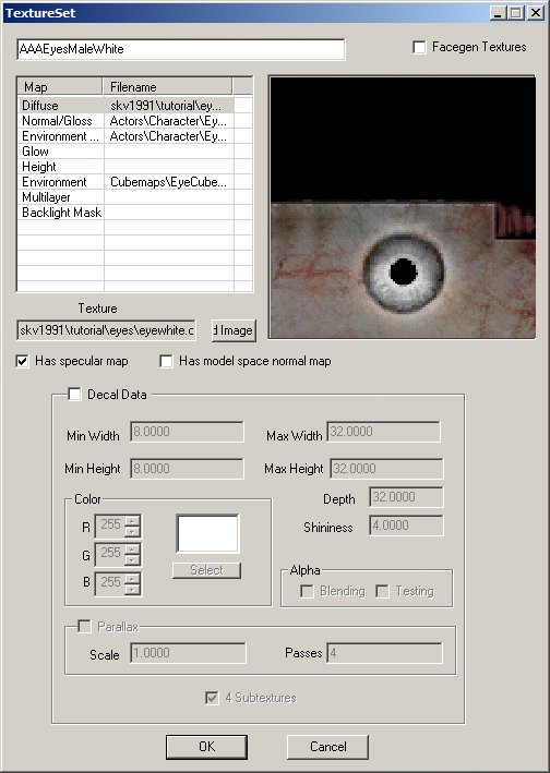 Окно TextureSet с нашей текстурой и новым ID